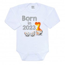 New Baby body s potiskem BORN IN 2023 dinosaurus