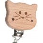 Soother Holder Wood/Silicone Little Chums cat