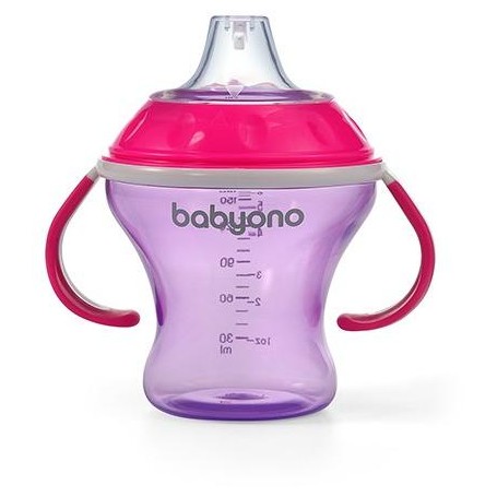 BabyOno netekoucí hrnek s měkkým pítkem 180ml - růžová