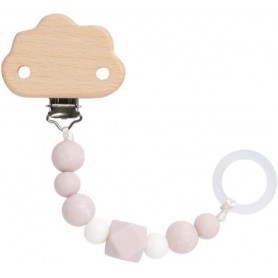 Soother Holder Wood/Silicone Little Universe cloud powder pink