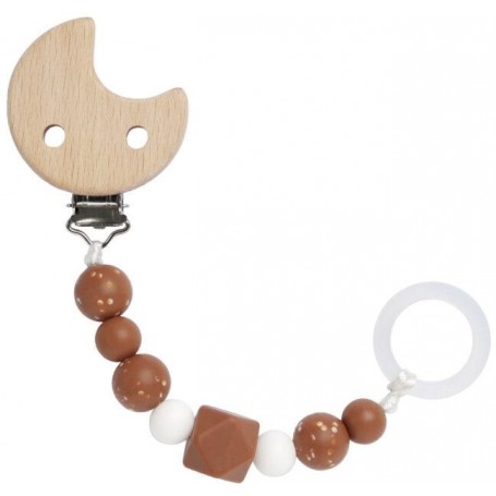 Soother Holder Wood/Silicone Little Universe moon rust