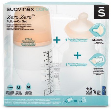 Suavinex ANTIKOLIKOVÁ LÁHVIČKA ZERO ZERO 270 ml M - SADA