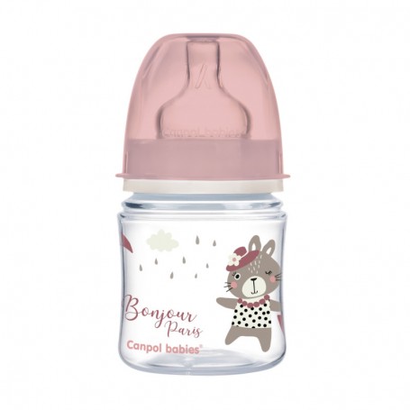 Canpol babies Lahev se širokým hrdlem BONJOUR PARIS 120ml růžová