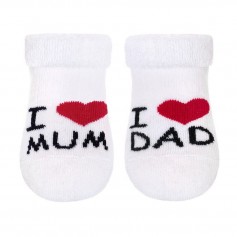 New Baby kojenecké froté ponožky bílé I LOVE MUM AND DAD