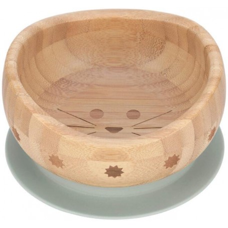 Bowl Bamboo Wood Little Chums cat