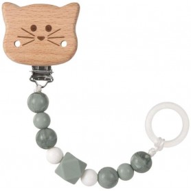 Soother Holder Wood/Silicone Little Chums cat