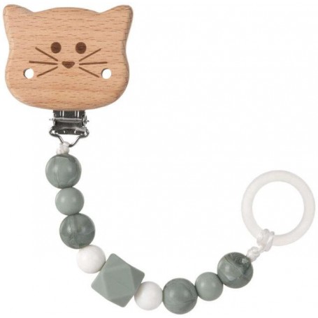 Soother Holder Wood/Silicone Little Chums cat